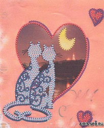 В1032 Канва с рисунком Alisena 'Валентинка с котятами', 12*15 см