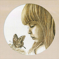 М344 Набор для вышивания RTO 'Девочка с бабочкой', 32х32 см