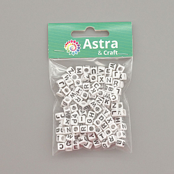 Бусины пластиковые, Англ. алфавит, белые, куб, 6*6мм, 150шт/упак, Astra&Craft