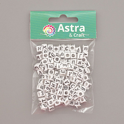 Бусины пластиковые, Рус. алфавит, белые, куб, 6*6мм, 150(+/-5) шт/упак, Astra&Craft