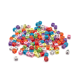 Бусины пластиковые, Рус. алфавит, микс цвета, куб, 6*6мм, 150(+/-5) шт/упак, Astra&Craft