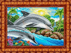 КБ-2003 Канва с рисунком для бисера 'Дельфины', А2