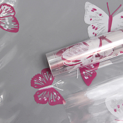 Пленка прозрачная двухцветная с рисунком Бабочки бело-фуксия 70см*9,14м +/- 5%