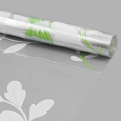 Пленка прозрачная двухцветная с рисунком Полевые цветы бело-салатовая 70см*9,14м +/- 5%