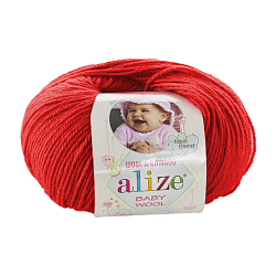 Пряжа ALIZE 'Baby wool' 50гр. 175м. (20% бамбук, 40% шерсть, 40% акрил) ТУ (56 красный)