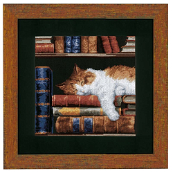 0147121-PN Набор для вышивания Vervaco 'Кошка, спящая на книжной полке' 24x33см