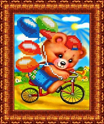 КБЖ-5007 Канва с рисунком для бисера 'Мишка на велосипеде', А5