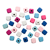 4AR397 Бусины деревянные, цветной микс, куб, 10мм, 18гр, 35шт/упак, Astra&Craft Сине-розовый микс