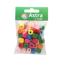 4AR397 Бусины деревянные, цветной микс, куб, 10мм, 18гр, 35шт/упак, Astra&Craft