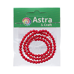 Бусины на нитке 40см, Коралл красный, круглые, 4мм, 100(+/-5) шт., Astra&Craft