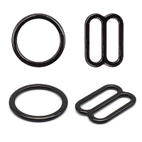 Кольца и регуляторы для бретелей бюстгальтера 12 мм, металл/эмаль, 20 шт/упак, цвет черный