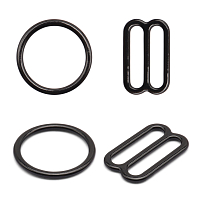 Кольца и регуляторы для бретелей бюстгальтера 15 мм, металл/эмаль, 20 шт/упак, цвет черный