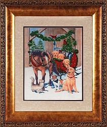 В1107 Канва с рисунком Alisena 'Новогодняя лошадь с санями', 25*31 см
