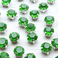 СЦ015НН66 Стразы в цапах круглые (шатоны) 6 мм цвет: зеленый, оправа: серебро, 20 шт\упак