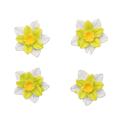 Акриловые, полимерные (гипсовые) фигурки и камеи LR15-4621 Кабошоны декор подарков, шармы для слаймов 'Цветок', бело-желтый, 4 шт/упак