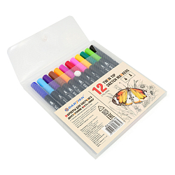 DV-13142-12 Набор маркеров для скетчинга двусторонние, 12 цветов, кисть+линер 0,4мм, Darvish