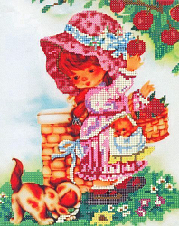 В1109 Канва с рисунком Alisena 'Девочка с яблоками', 20*28 см