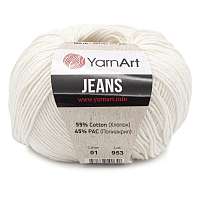 Пряжа YarnArt 'Jeans' 50гр 160м (55% хлопок, 45% полиакрил) (01 белый)