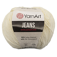 Пряжа YarnArt 'Jeans' 50гр 160м (55% хлопок, 45% полиакрил) (03 молочный)