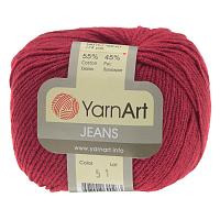 Пряжа YarnArt 'Jeans' 50гр 160м (55% хлопок, 45% полиакрил) (51 красный)