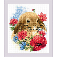 1986 Набор для вышивания Риолис 'Кролик в цветах' 15*18 см