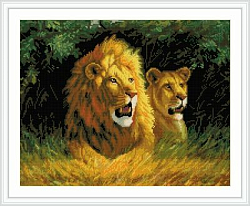 GZ233 Мозаика на деревянной основе 'Семейство львов', 40*50см