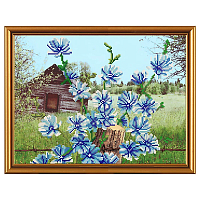 Бис3111 Рисунок на канве для вышивки бисером 'Голубые цветочки'