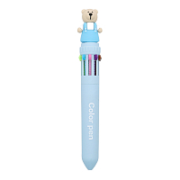 74904 Ручка шариковая автоматическая Мишка голубой, 10-цветная, в индивидуальном ПВХ-пакете