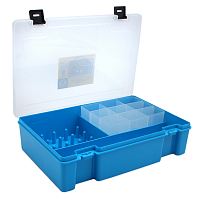 ТИП-8 Коробка с 16 катушкодержателями, вкладыш для мелких предметов и большое отделение для ножниц (голубой)