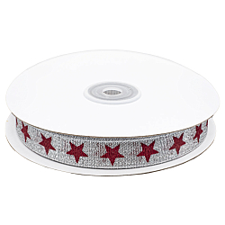 Ленты металлизированные, парча Декоративная лента 'Звезды', DM-007, 15 мм*32,9м серебро/красный