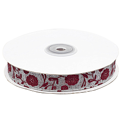 Декоративная лента 'Маки', DM-009, 15 мм*32,9м серебро/красный