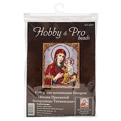БН-4007 Набор для вышивания бисером Hobby&Pro 'Икона Пресвятой Богородицы Тихвинская', 19*23 см