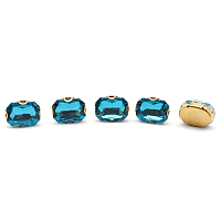 ПЦ008НН1014 Хрустальные стразы в цапах прямоугольные (золото) ярко-голубой 10*14мм, 5шт/упак Astra&Craft