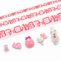 29505 Набор декоративных элементов 'Малышка-Baby' (16 элементов+ленты 3шт*1м) цв. розовый
