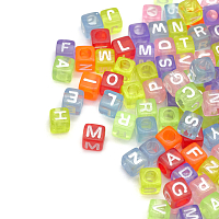 Бусины пластиковые, англ. алфавит, микс цвета, куб, 6*6мм, 150шт/упак, Astra&Craft