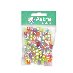 Бусины пластиковые, англ. алфавит, микс цвета, куб, 6*6мм, 150шт/упак, Astra&Craft