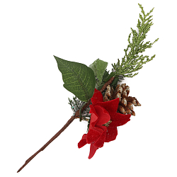 XY19-298 Ветка сосноваяс ягодами и цветами пуансеттии, 32см