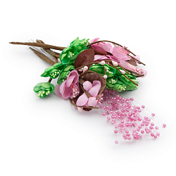 Набор мини-букетиков для декора, высота 10-14 см, розово-зеленый, Astra&Craft