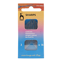 01803 Иглы ручные для шитья с серебряным ушком Sharps №3, 16шт, PONY