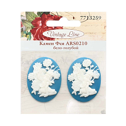 ARS0210 Кабошон акриловый камея 'Фея' бело-голубой, 30*40*5,5мм, 2шт/упак