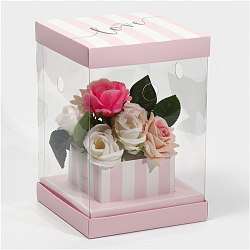 4515426 Коробка для цветов с вазой и PVC окнами, складная 'With love', 16*23*16см