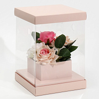 7647586 Коробка для цветов с вазой и PVC окнами, складная 'Бежевая', 16*23*16см
