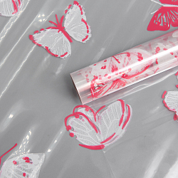 Пленка прозрачная двухцветная с рисунком Бабочки бело-розовая 70см*9,14м +/- 5%