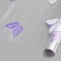 Пленка прозрачная двухцветная с рисунком Бабочки бело-сиреневая 70см*9,14м +/- 5%