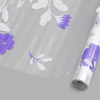 Пленка прозрачная двухцветная с рисунком Полевые цветы бело- сиреневая 70см*9,14м +/- 5%