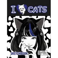 74015 Скетчбук Аниме I love cats, формат А5, 60 листов, мелованный картон, размер 201х147