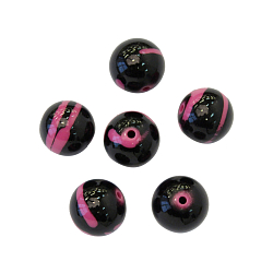 Бусины пластиковые, 'Мрамор', цветные, круглые, 16мм, 11шт/упак, Astra&Craft (2-16 розовый/черный)