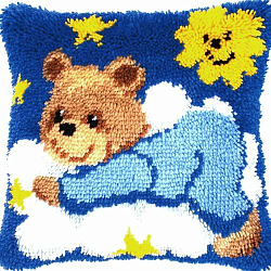 0014186-PN Подушка (ковровая техника) Vervaco 'Медвежонок в голубой пижаме' 40x40 см