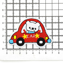 Термоаппликация 'Мишка в машине', красная 5,5*5,5см, Hobby&Pro