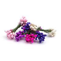 Тычинки для искусственных цветов на проволке 0,5*6см, 50гр +/- 3гр, 5 цветов, розово-фиолетовый микс